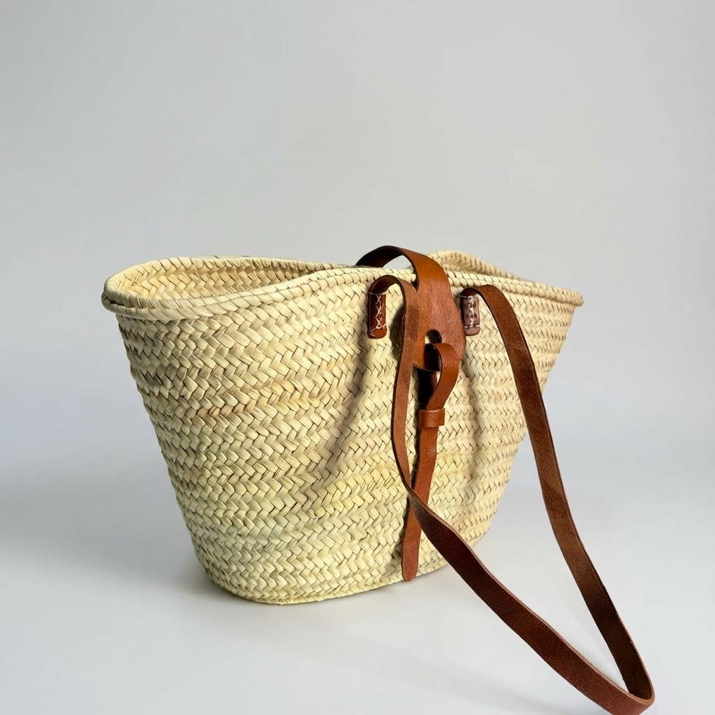 French Market Basket With Leather Strap/Fastener