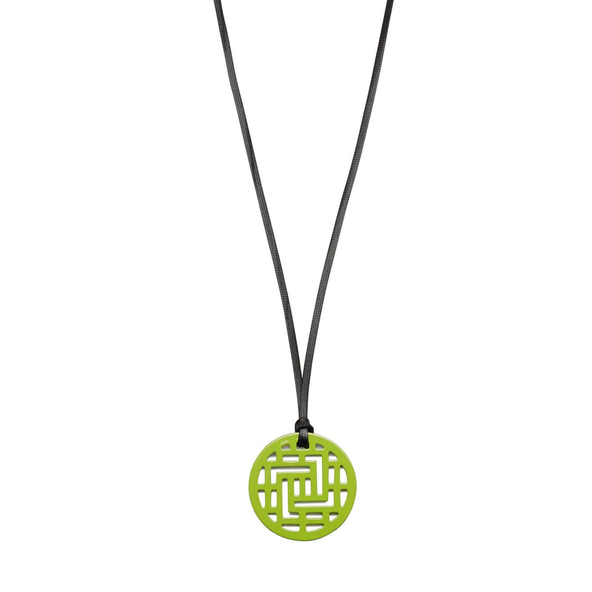 Moko Geometric Patterned Lime Green Round cut-out Horn Pendant by Branch