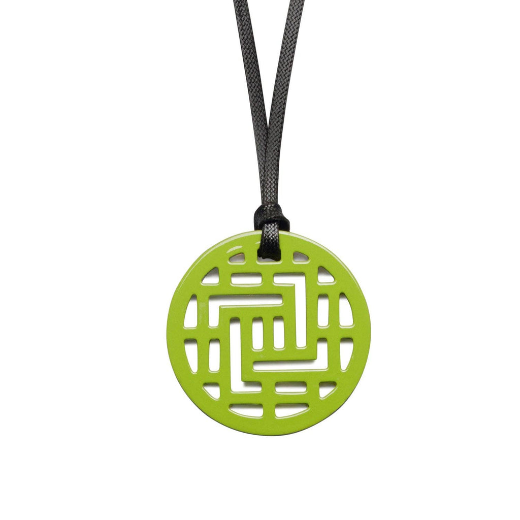 Moko Geometric Patterned Lime Green Round cut-out Horn Pendant by Branch