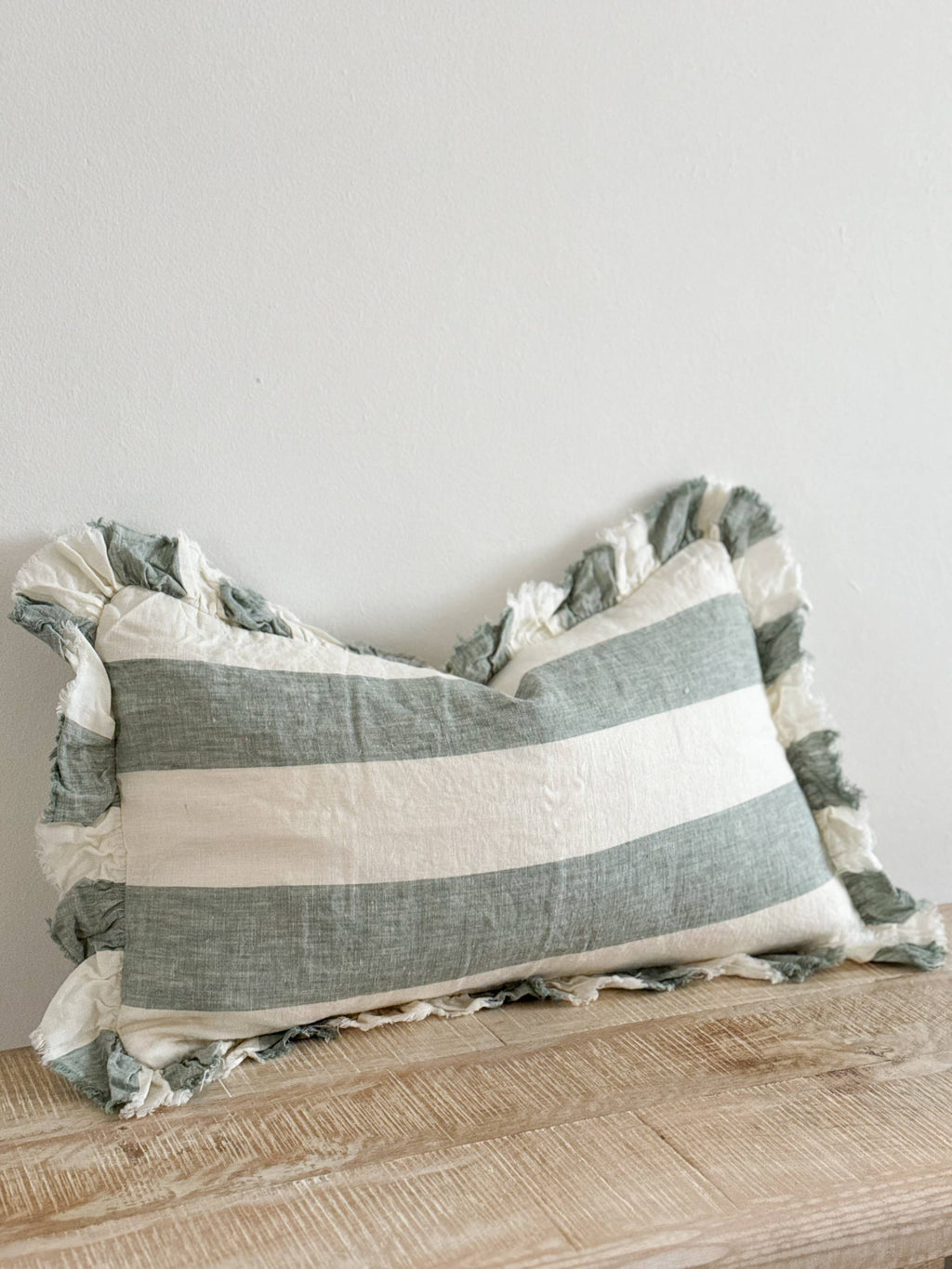 Hallie Teal Wide Stripe Cushion 50x30 – Ruffle Edge