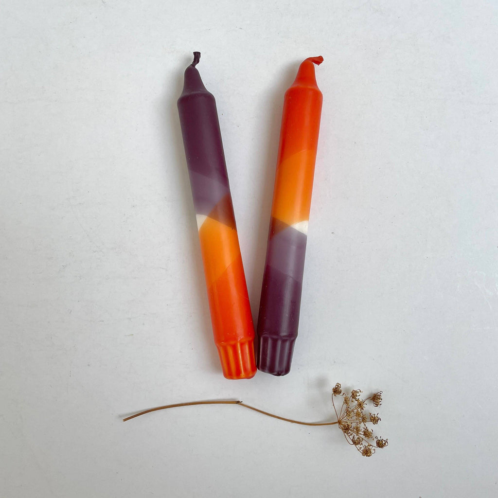 Rust Red and Aubergine Dip Dyed Dinner Candles