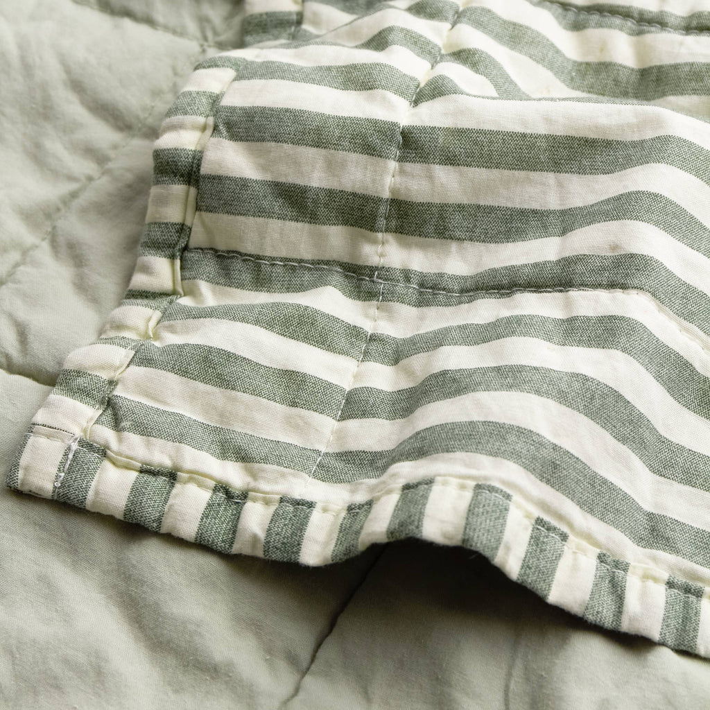 Hebden Quilted Stripe 100% Cotton Bedspread Forest/Bay Green
