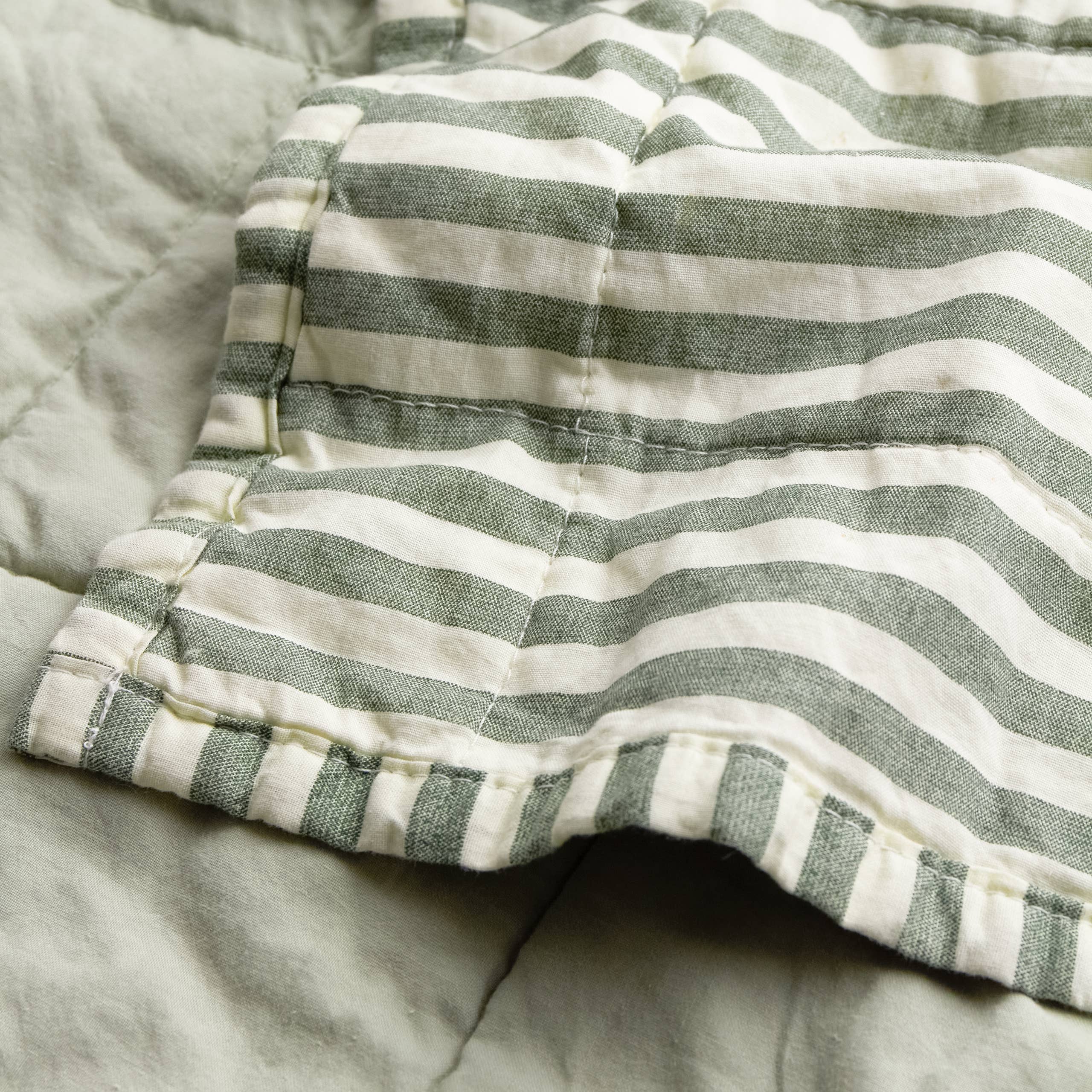Hebden Quilted Stripe 100% Cotton Bedspread Forest/Bay Green