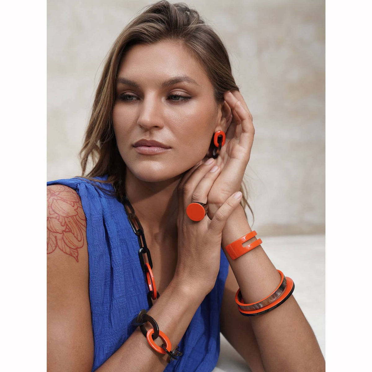 Handmade Orange Round Horn Ring jewellery Gift for women by Branch