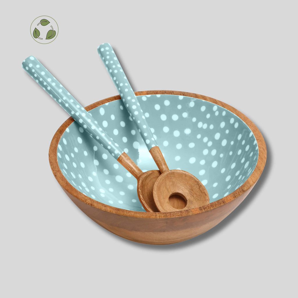 Sintra Mango Wood Salad Bowl | Hand-Enamelled, Duck Egg Blue