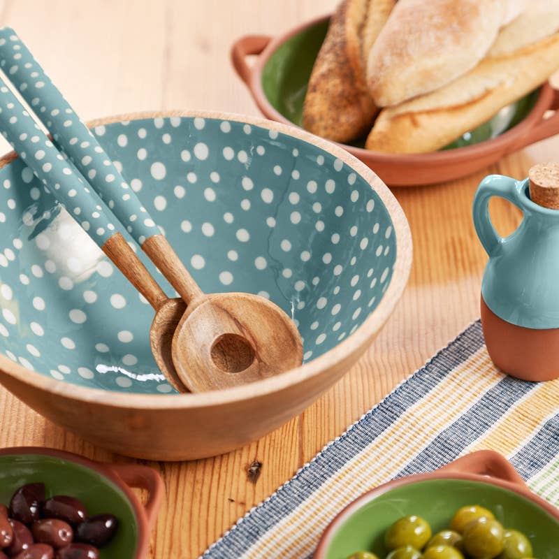 Sintra Mango Wood Salad Bowl | Hand-Enamelled, Duck Egg Blue
