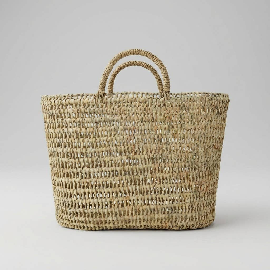 Natural Woven Straw Market Basket - Boho Beach Tote Bag