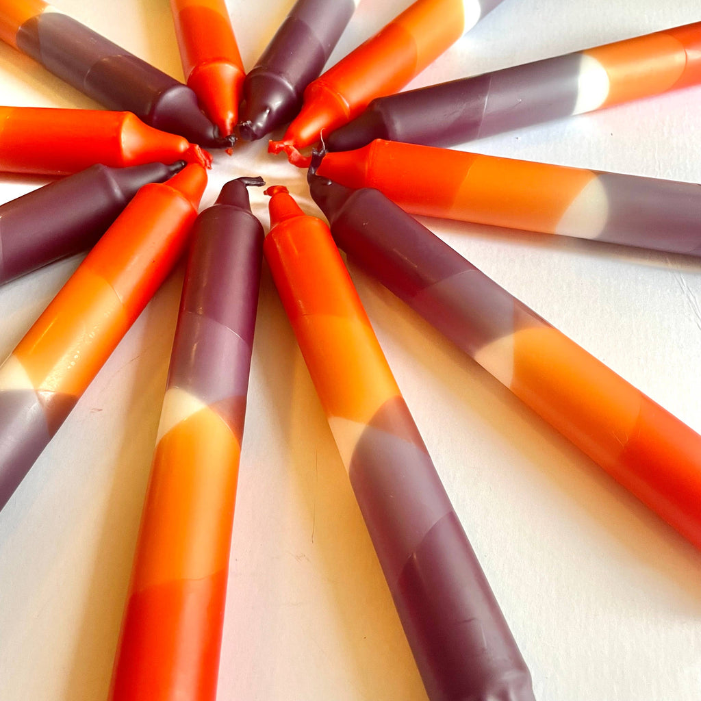 Rust Red and Aubergine Dip Dyed Dinner Candles
