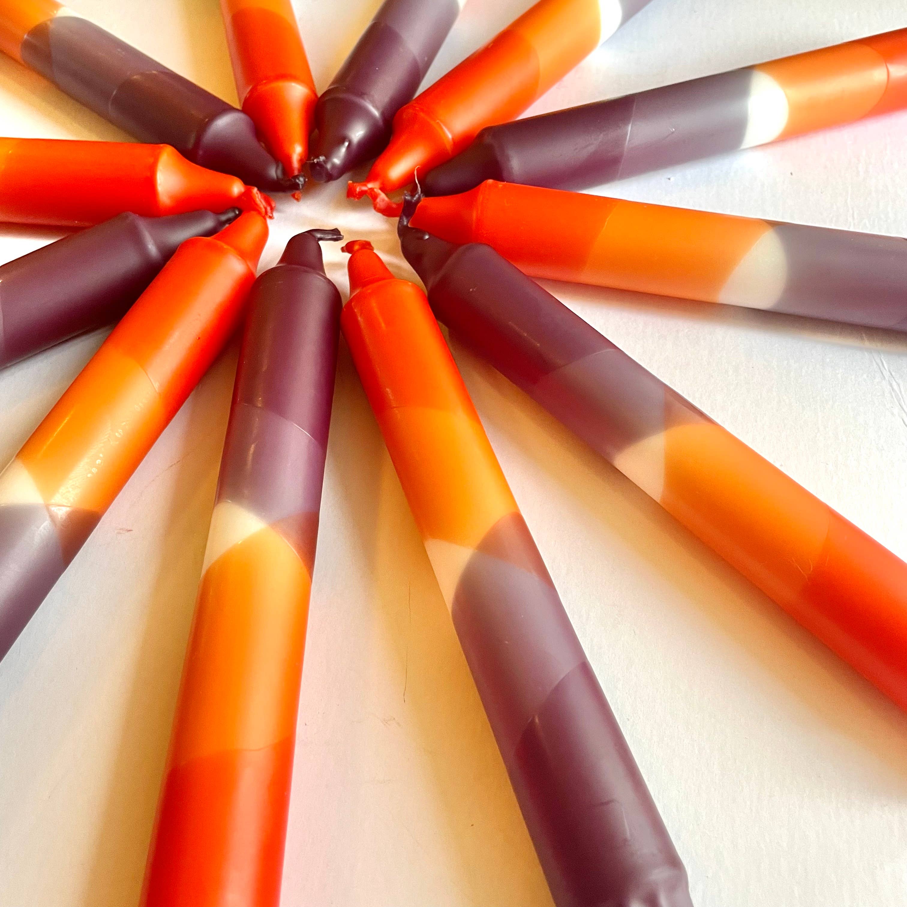Rust Red and Aubergine Dip Dyed Dinner Candles