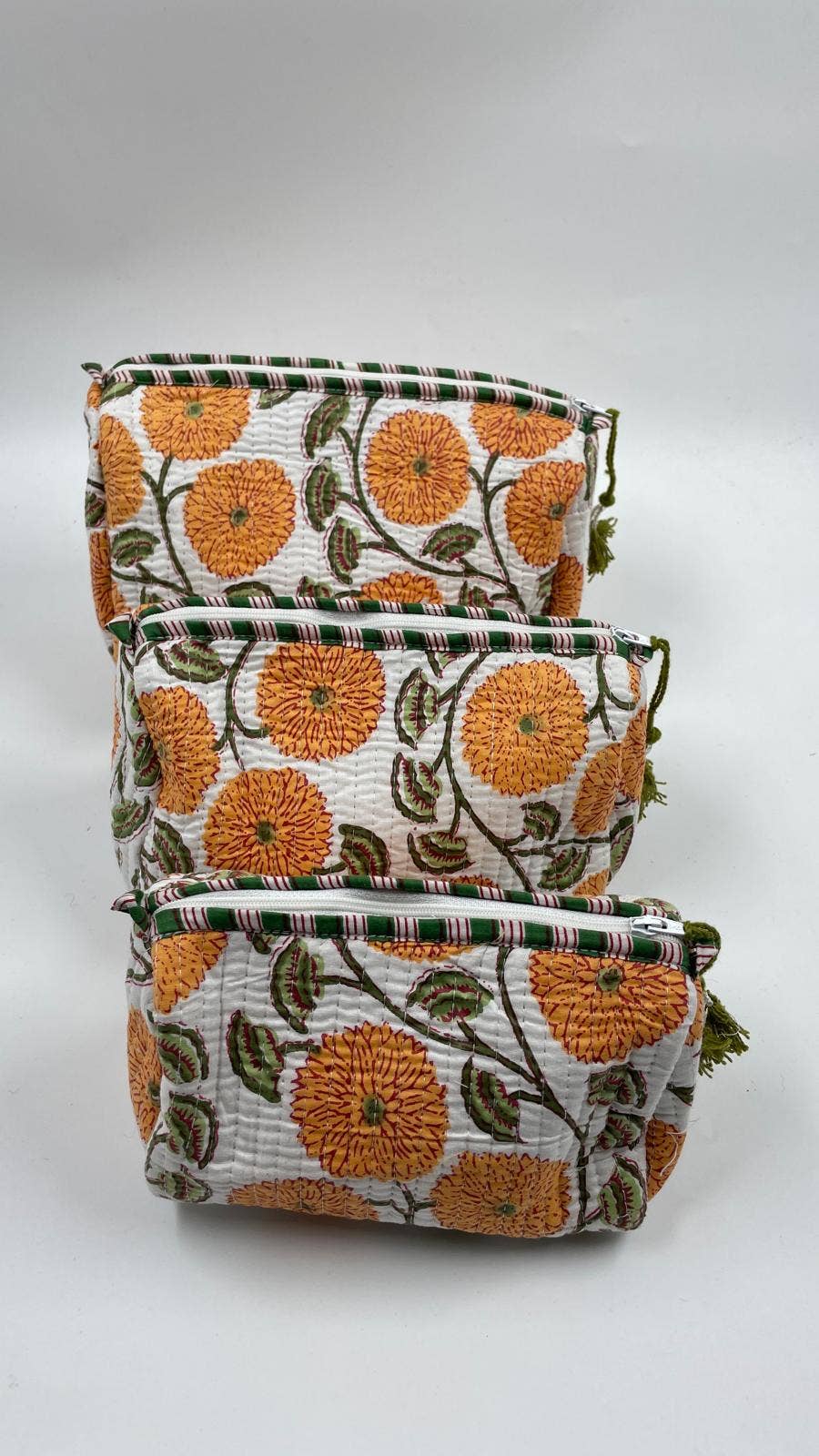 100% Cotton Quilted Washbag - Orange Floral