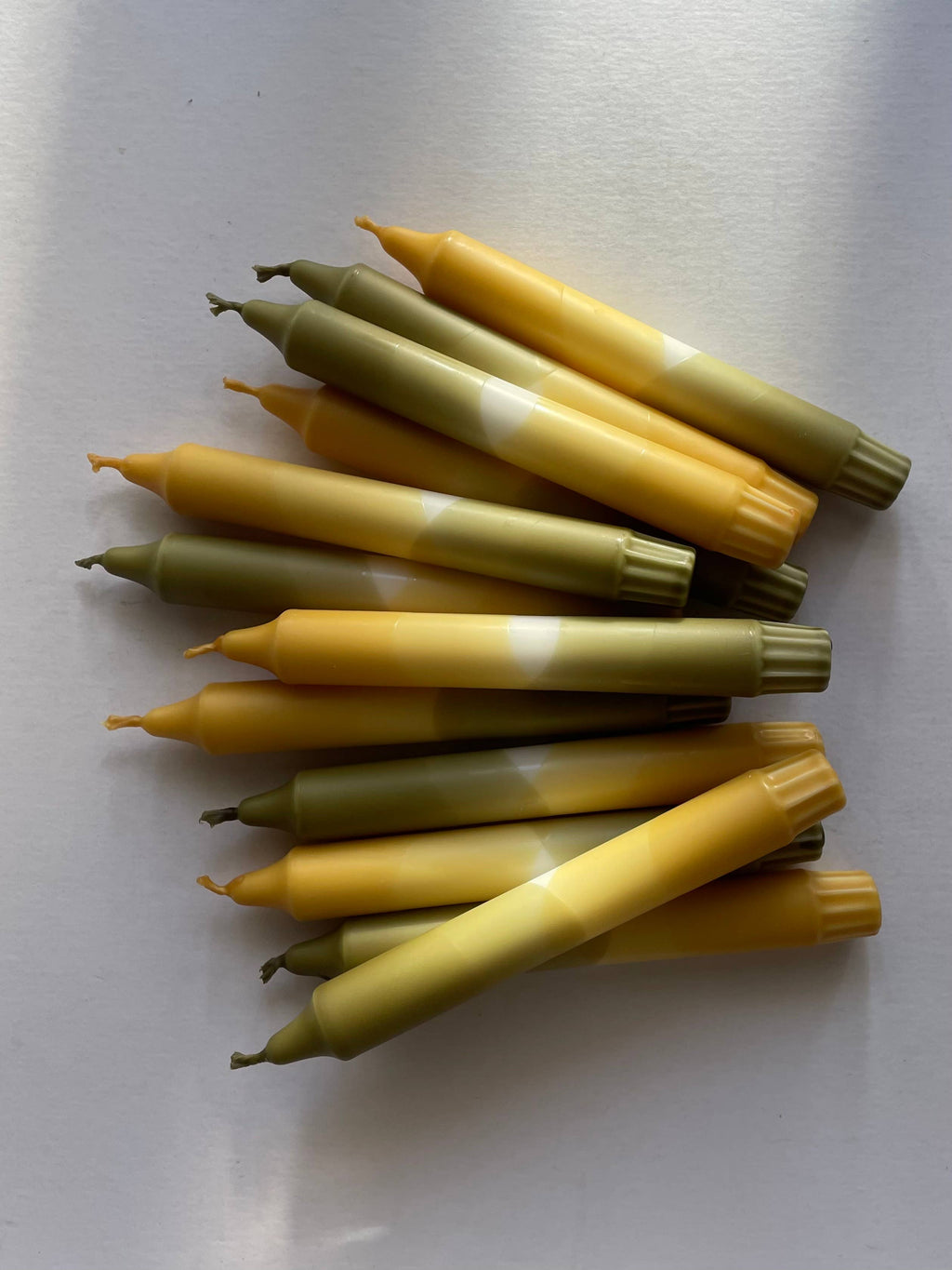 Olive Green and Mustard Yellow Dip Dyed Dinner Candles