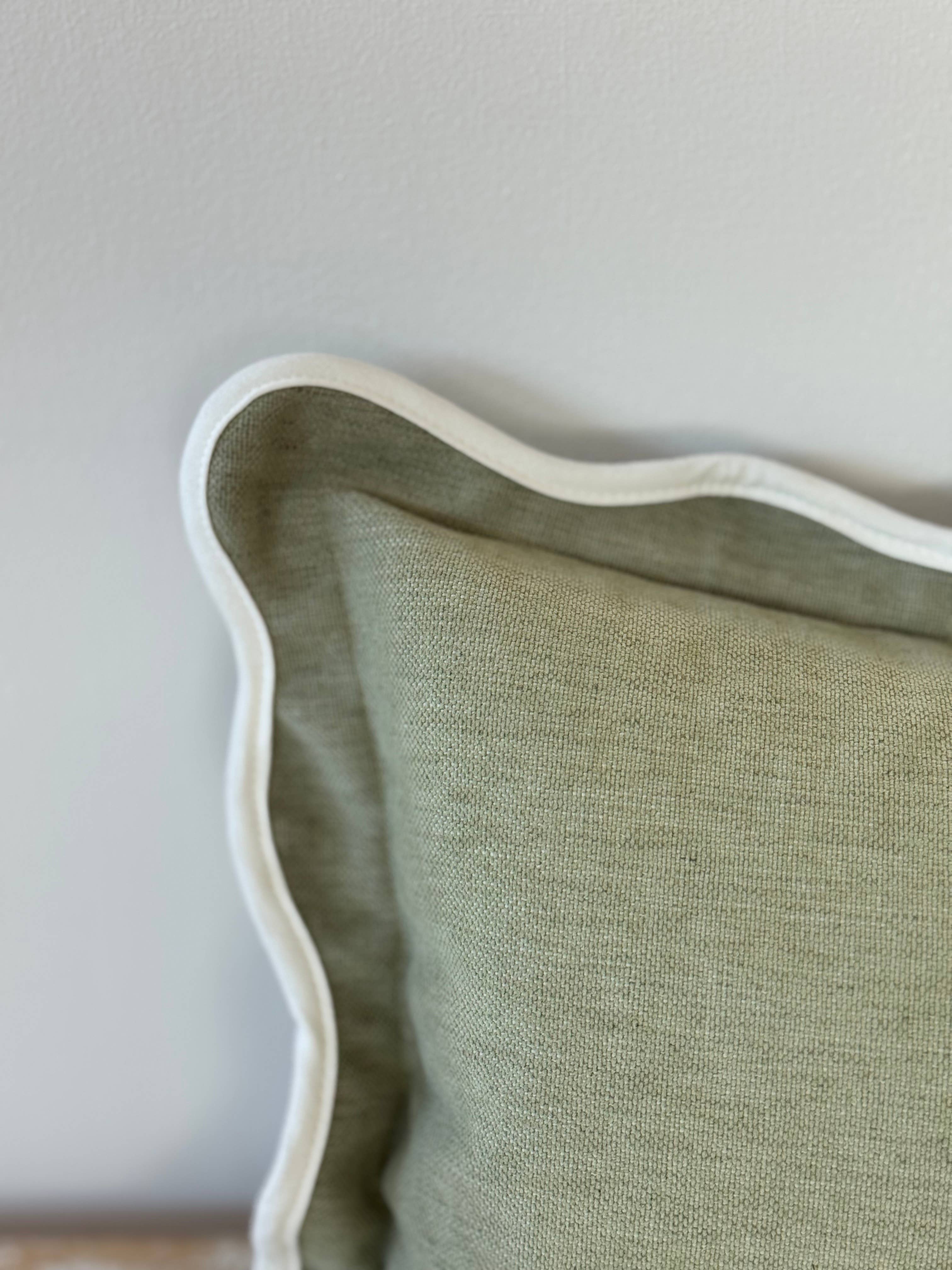 Chloe Sage Scalloped Edge Cushion 50x30