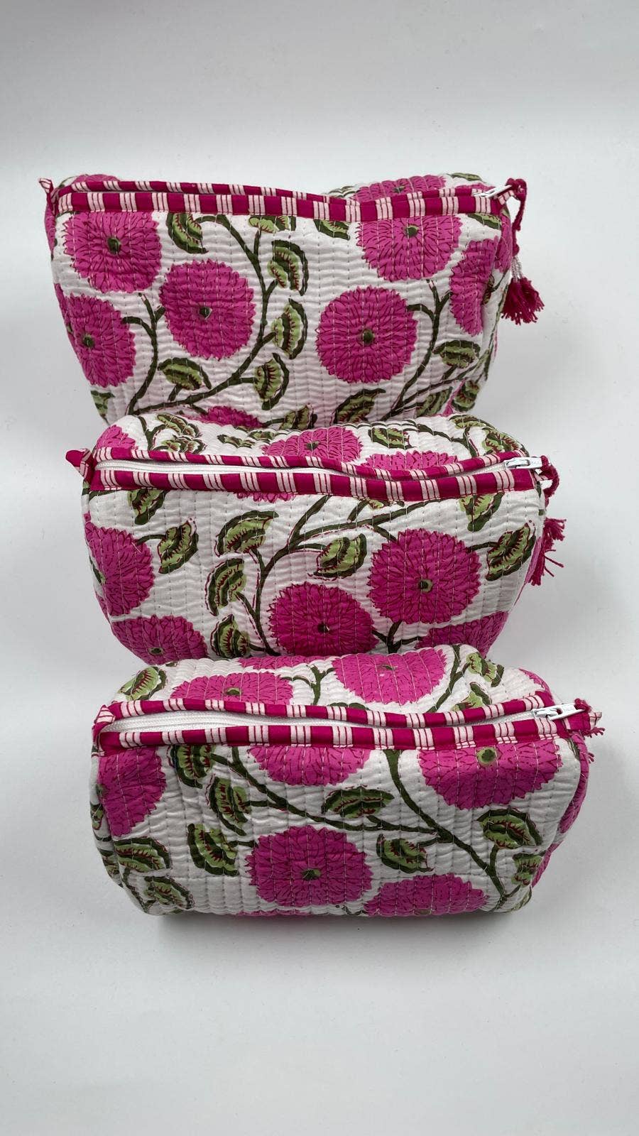 100% Cotton Quilted Washbag - Pink Floral