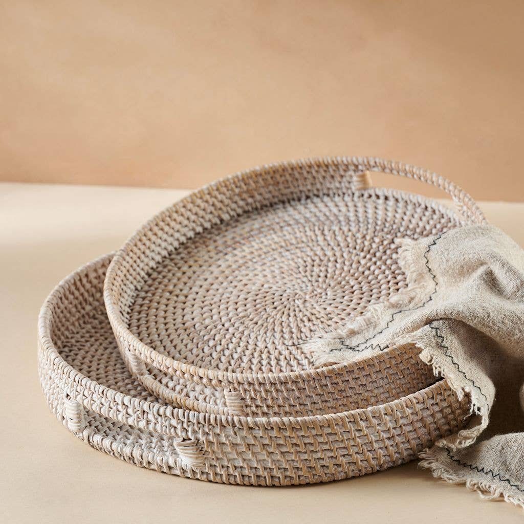 Rattan Trays - Round Hand Woven Wicker Serving Tray Decor
