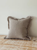 Darcy Ruffle Cotton Cushion 45x45 - Dark Brown Stripe