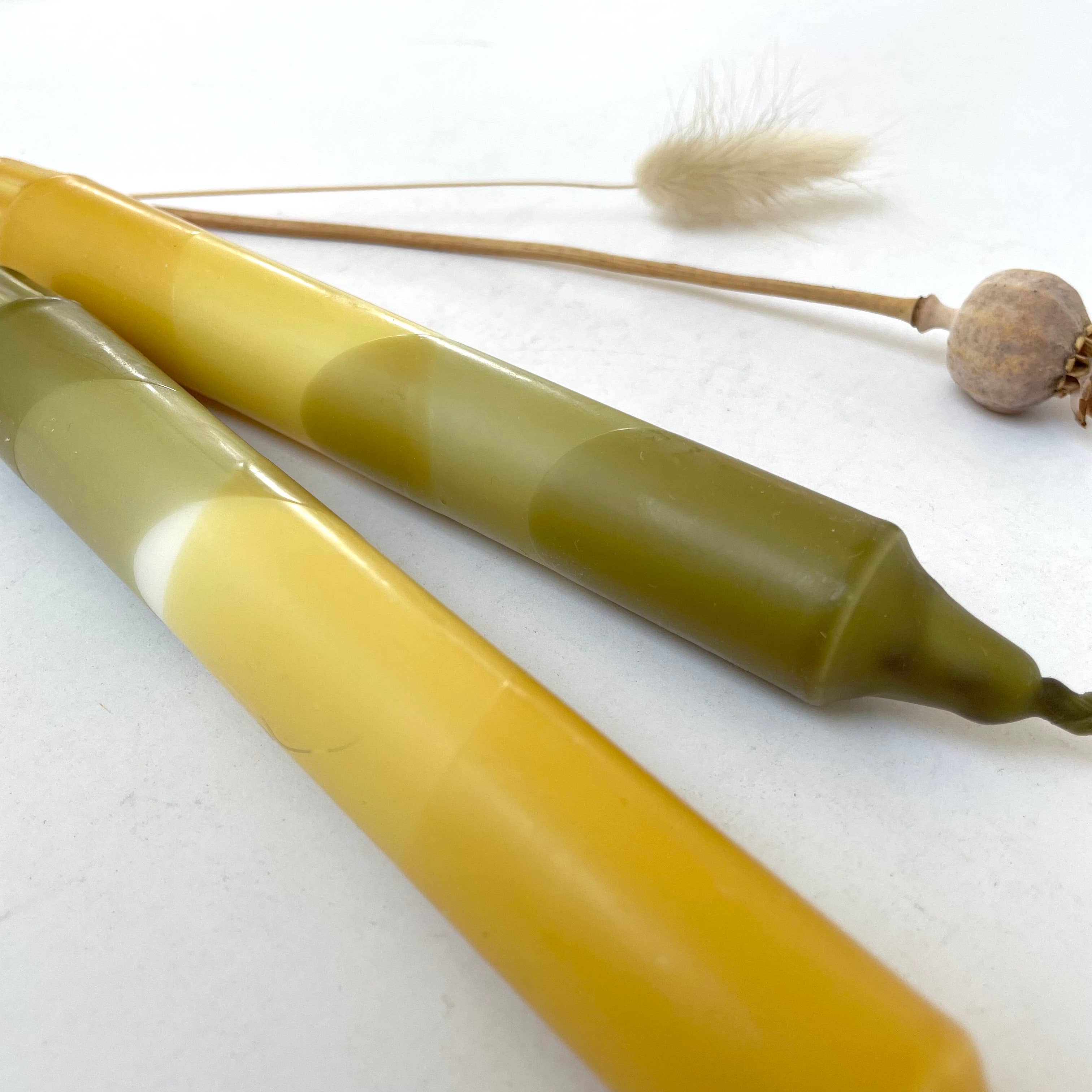 Olive Green and Mustard Yellow Dip Dyed Dinner Candles