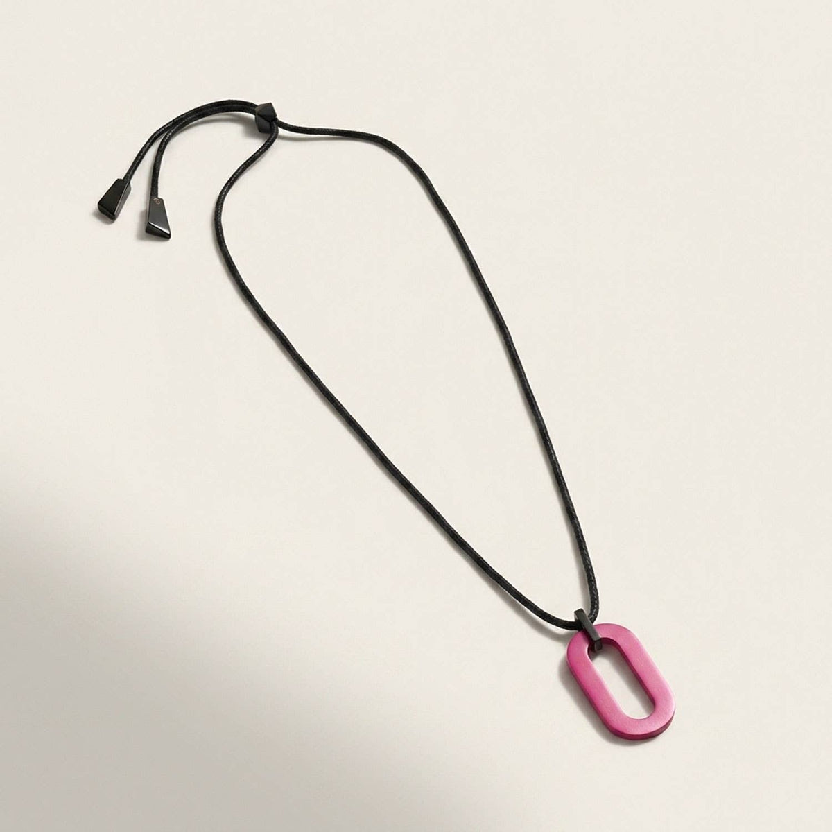 Fuchsia Pink & Black horn long corded pendant necklace