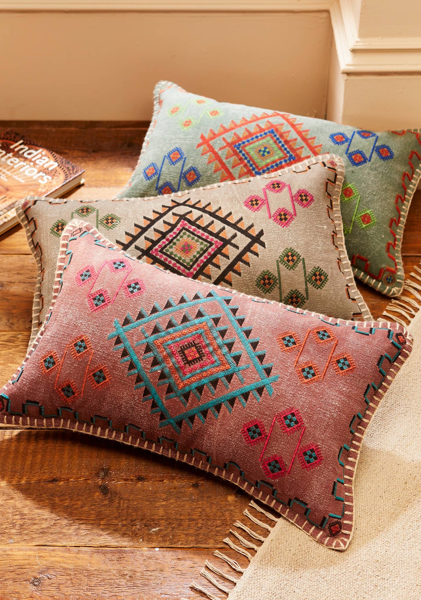 Satara Embroidered Stone Wash Cushion