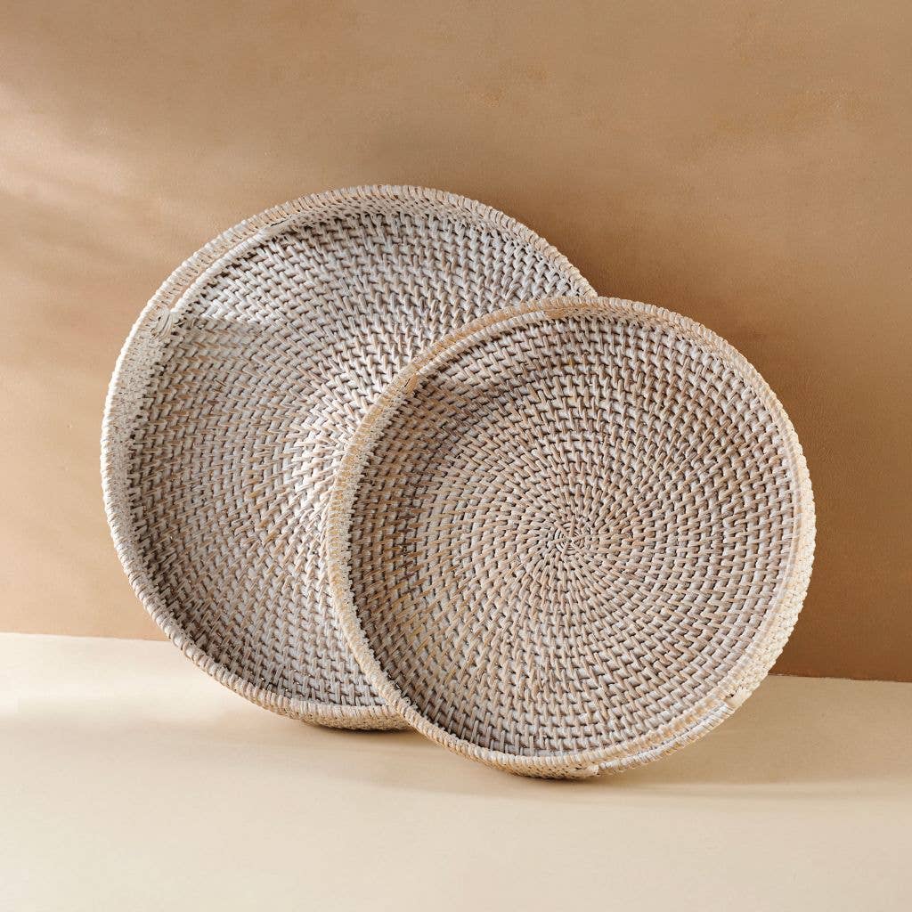 Rattan Trays - Round Hand Woven Wicker Serving Tray Decor