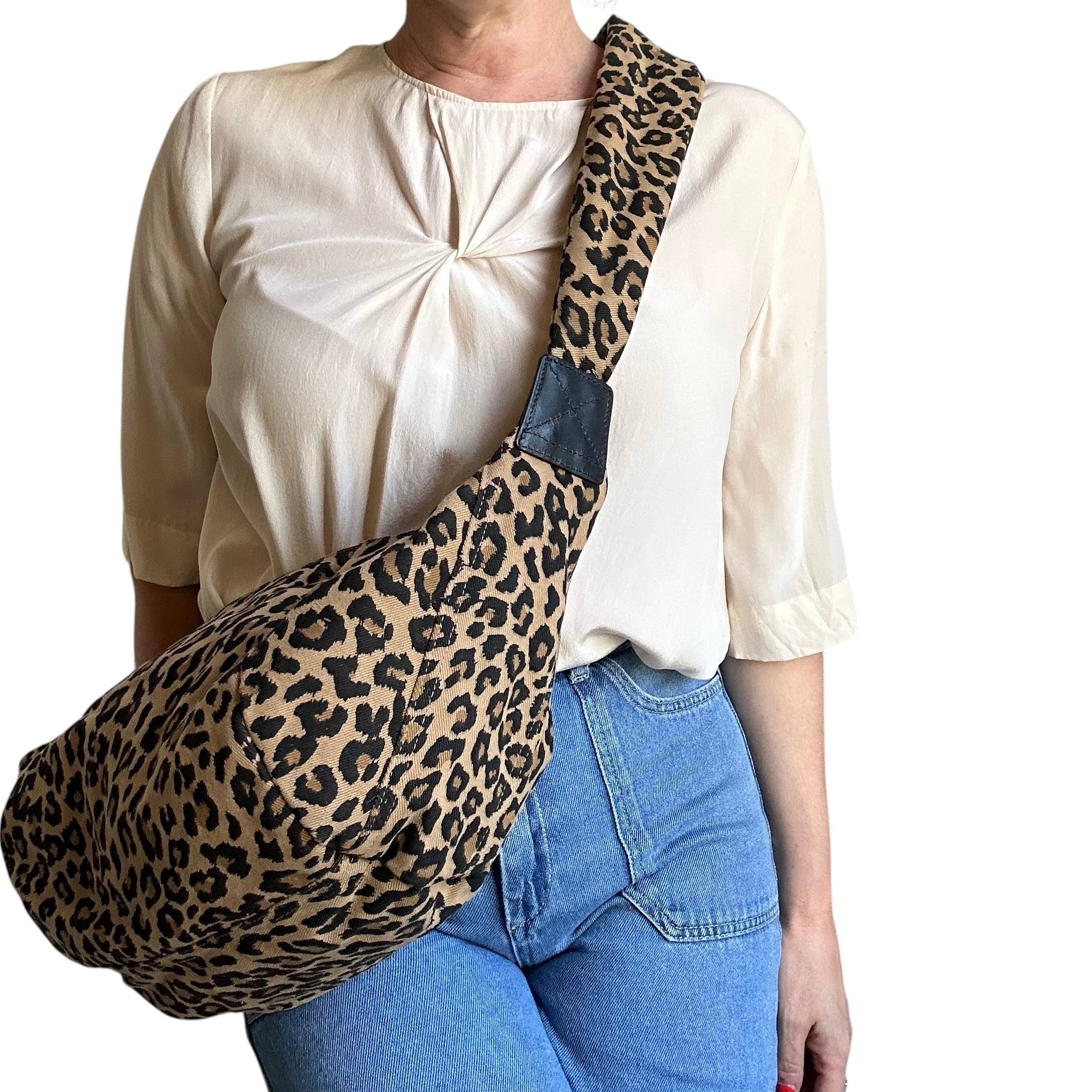 Brixton cross body sling bag - sand leopard print - large