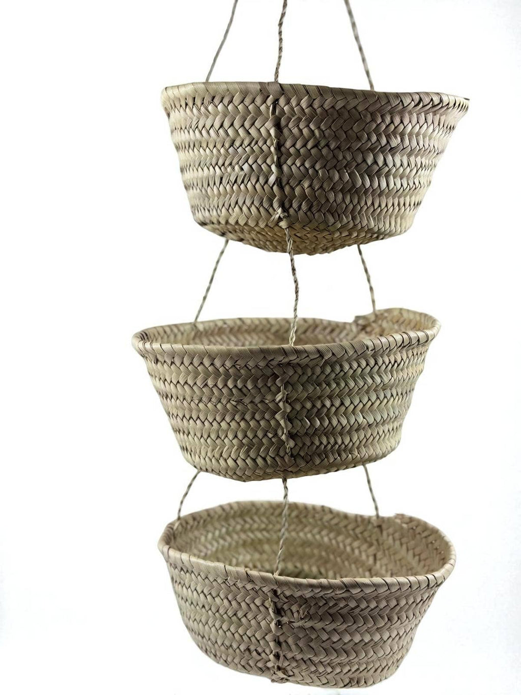 3-Tier Hanging Baskets - Moroccan Palm Leaf Storage Set