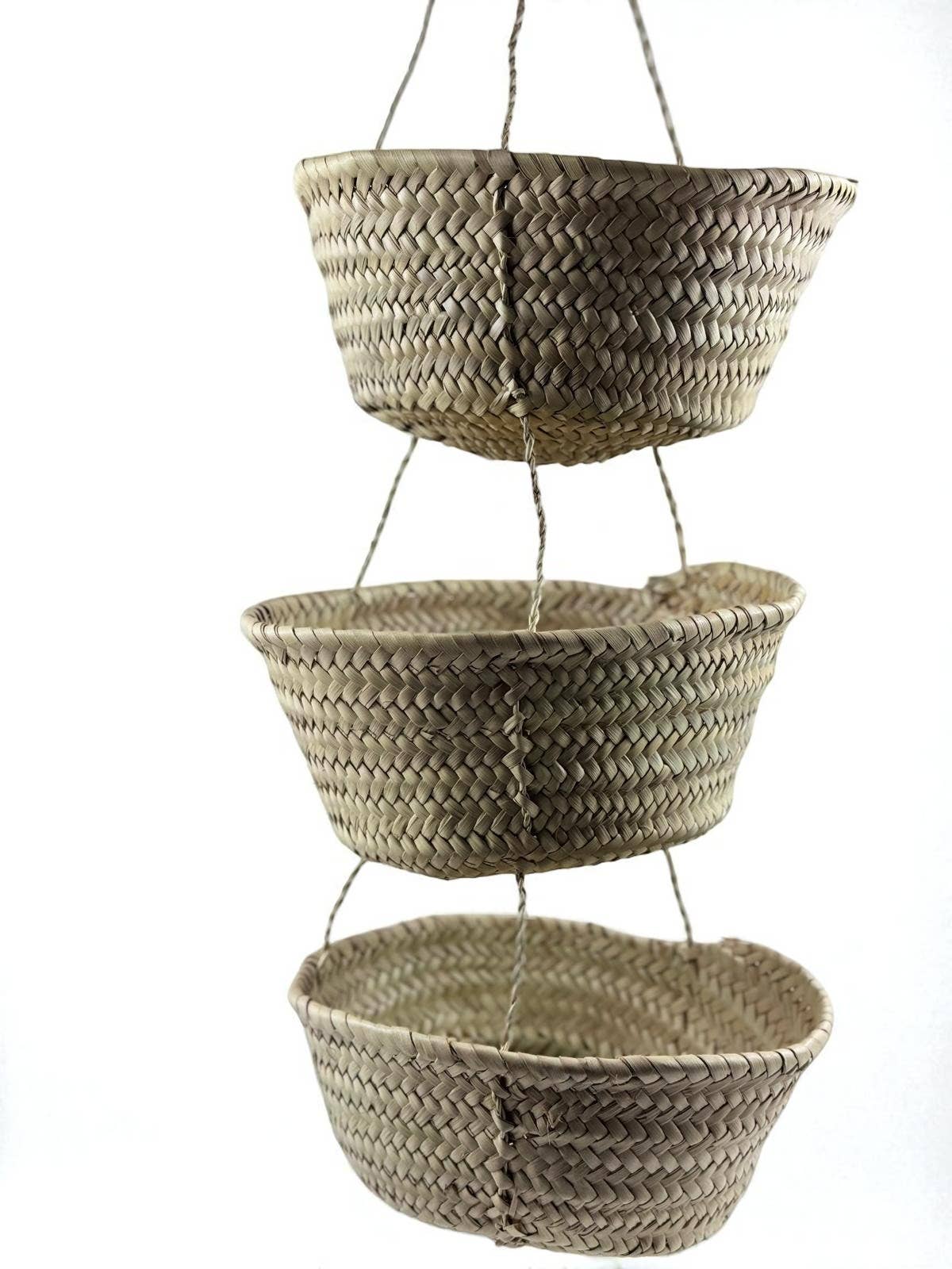 3-Tier Hanging Baskets - Moroccan Palm Leaf Storage Set