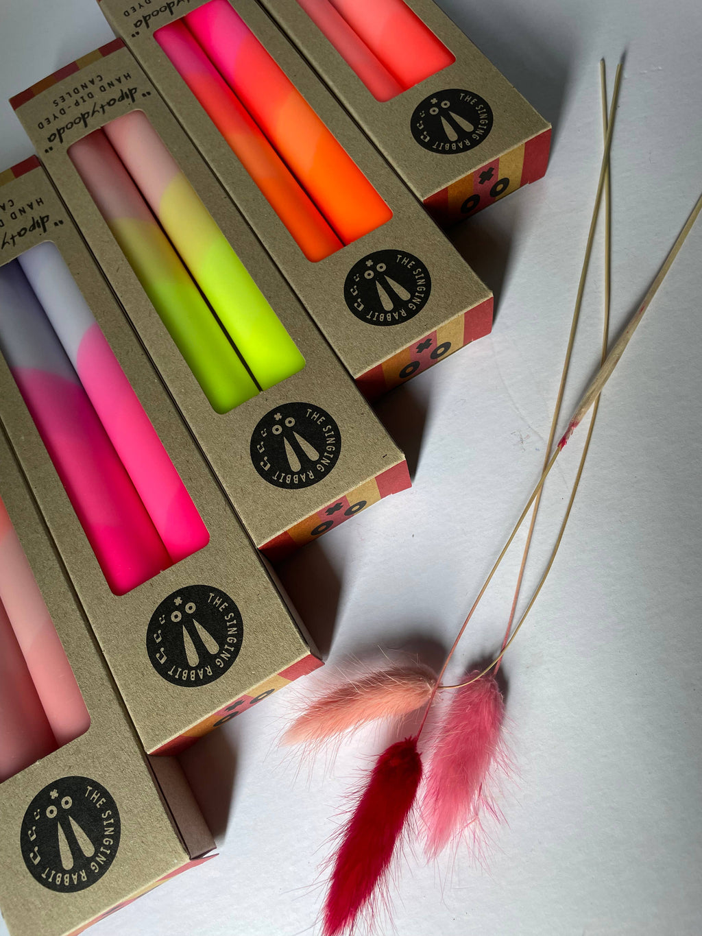 Neon Orange & Neon Pink Swirl Dip Dyed Dinner Candles