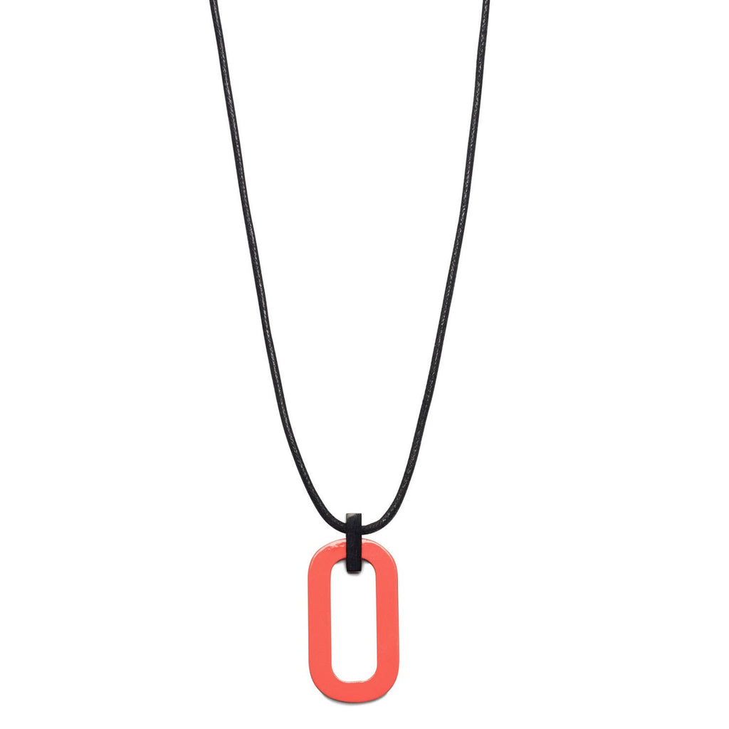 Black natural & Coral large rectangle cord pendant