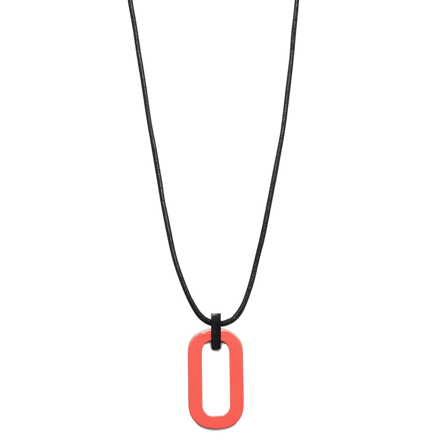 Black natural & Coral large rectangle cord pendant