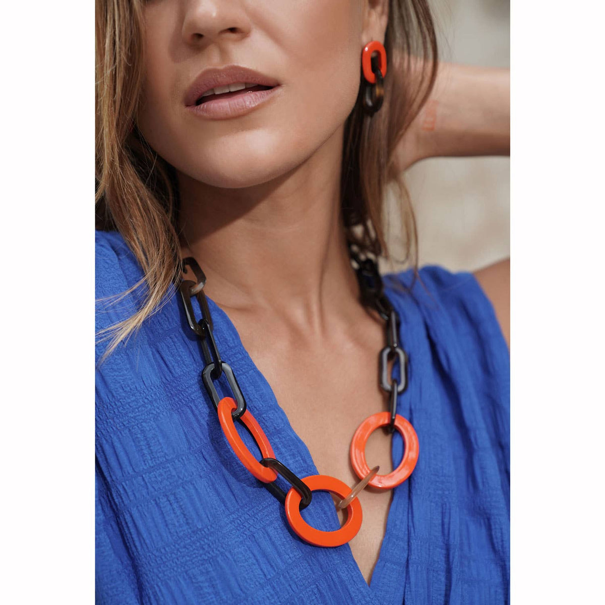 Orange/brown Horn link Earring jewelry gifts for women
