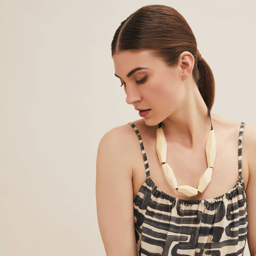 Faceted White wood necklace