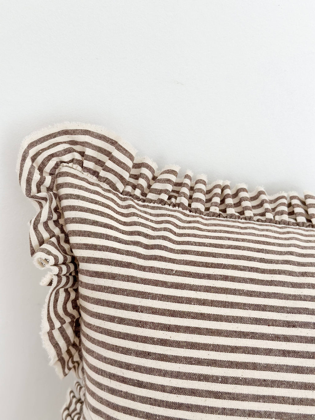 Darcy  Ruffle Cotton Cushion 50x30 – Dark Brown Stripe