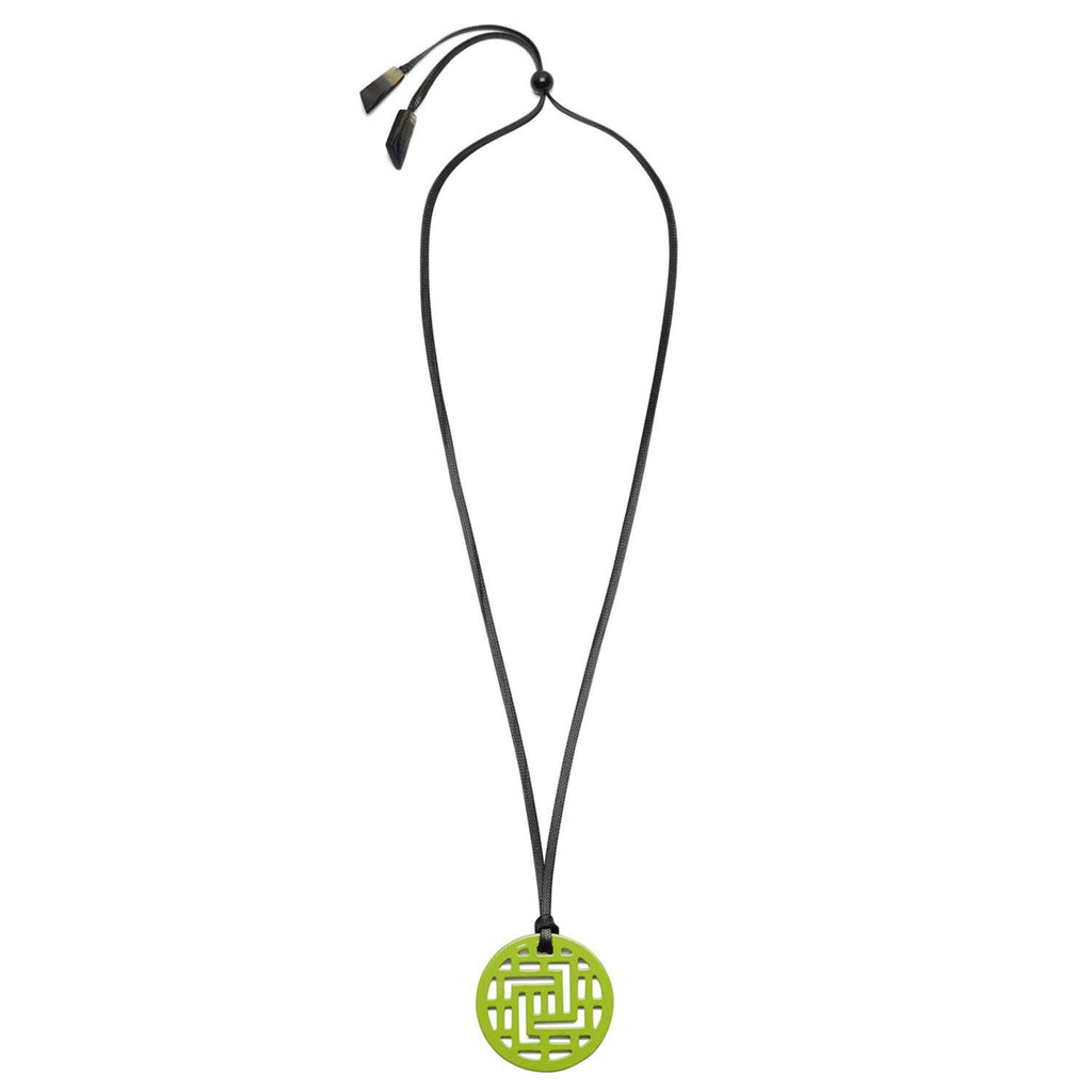 Moko Geometric Patterned Lime Green Round cut-out Horn Pendant by Branch