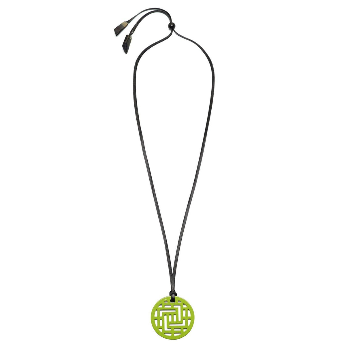 Moko Geometric Patterned Lime Green Round cut-out Horn Pendant by Branch