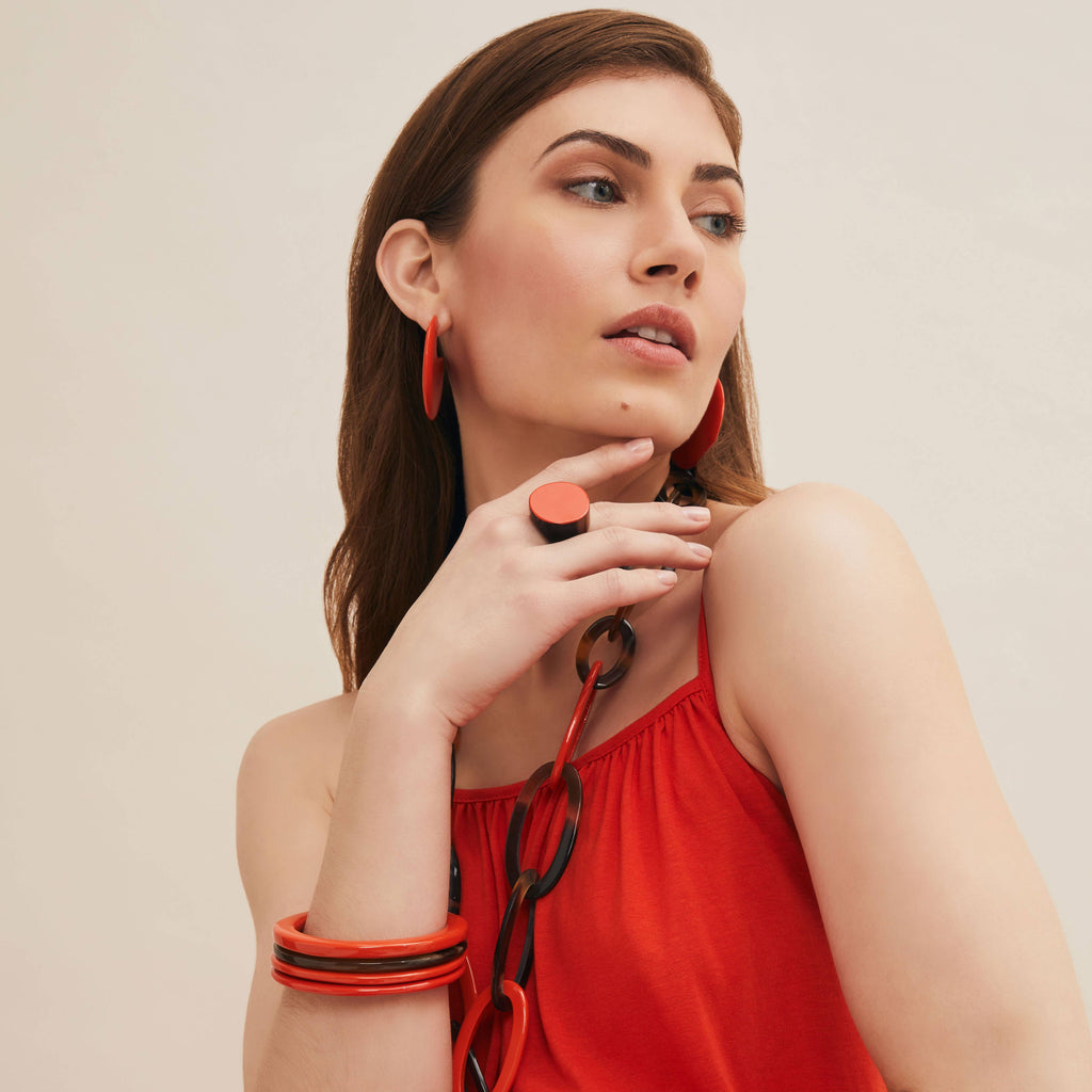 Handmade Orange Round Horn Ring jewellery Gift for women by Branch