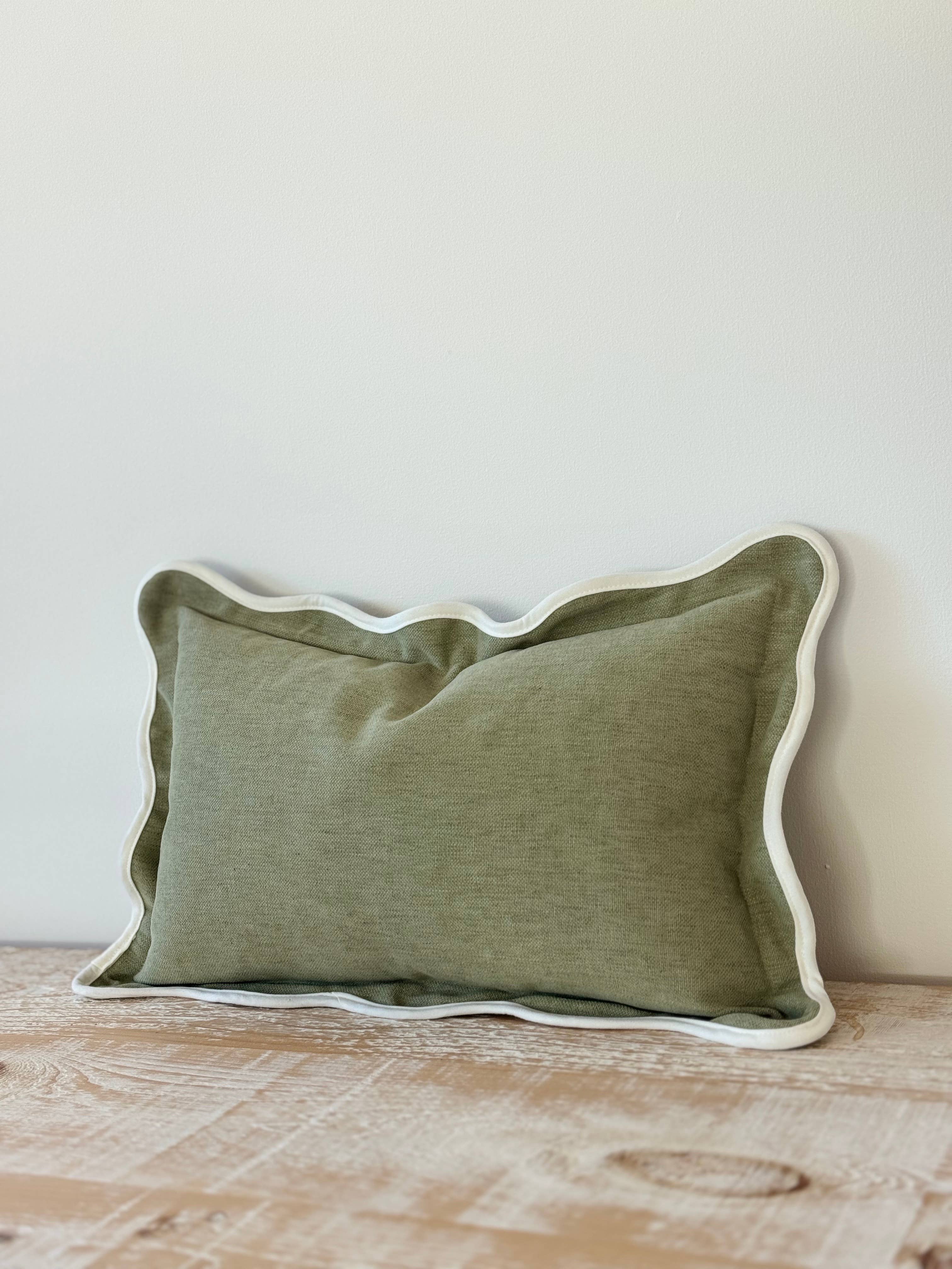 Chloe Sage Scalloped Edge Cushion 50x30