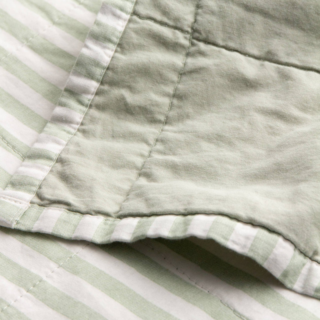 Hebden Quilted Stripe Cotton Bedspread Eucalyptus/Bay Green