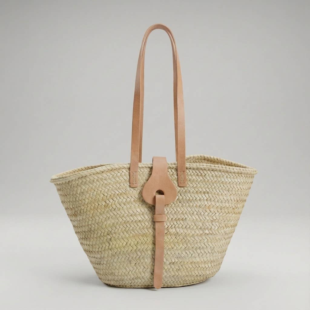 French Market Basket With Leather Strap/Fastener