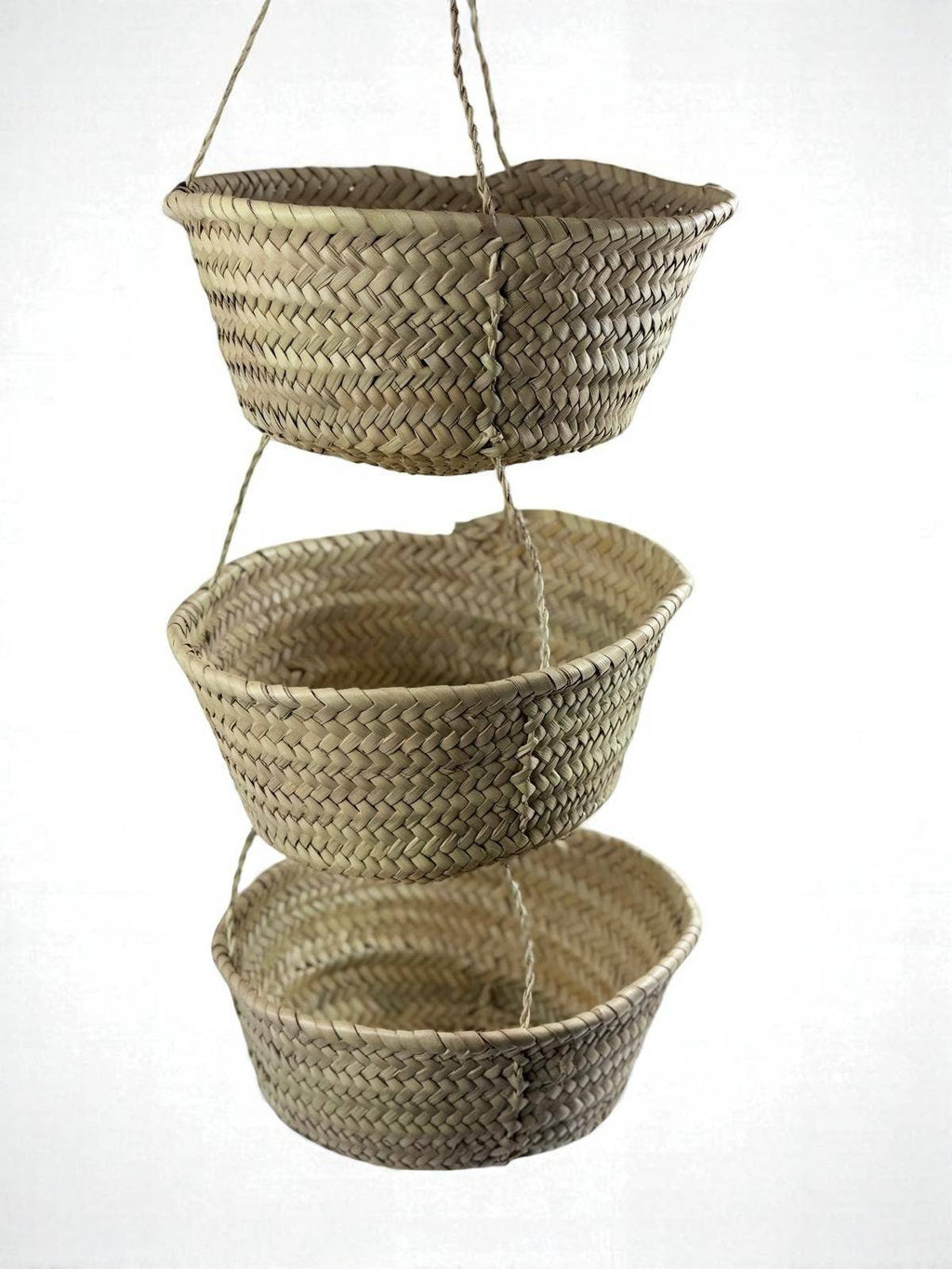 3-Tier Hanging Baskets - Moroccan Palm Leaf Storage Set