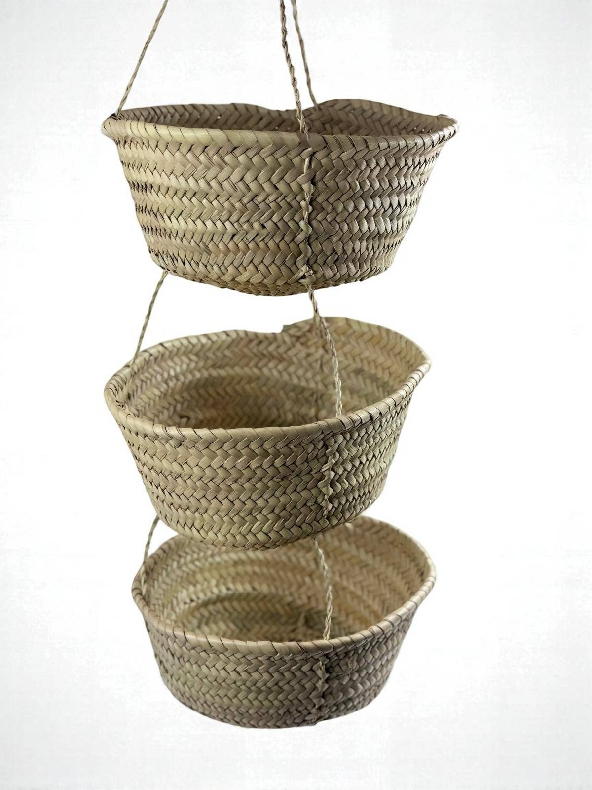 3-Tier Hanging Baskets - Moroccan Palm Leaf Storage Set