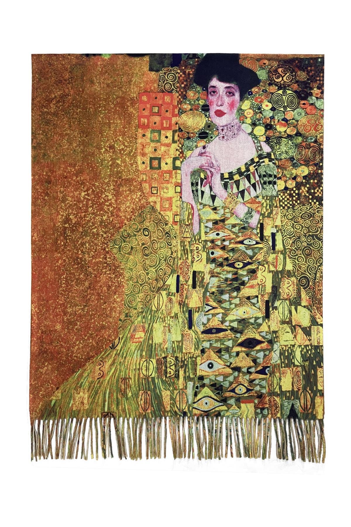 Klimt 'Portrait Of Adele' Print Wool Tassel Scarf