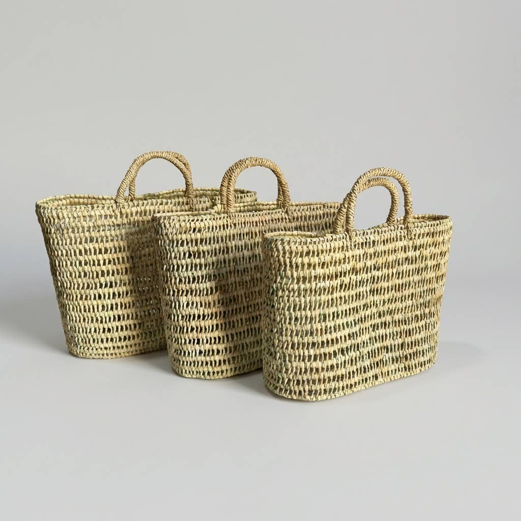 Natural Woven Straw Market Basket - Boho Beach Tote Bag