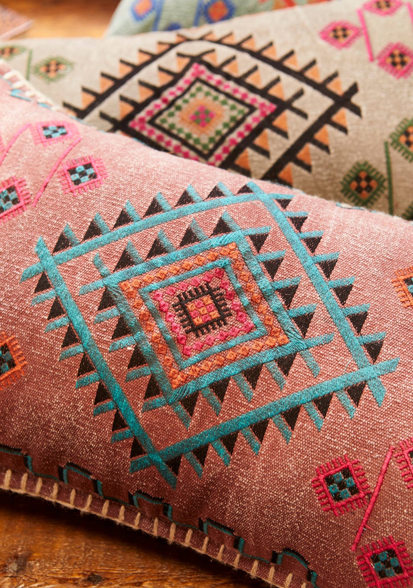 Satara Embroidered Stone Wash Cushion