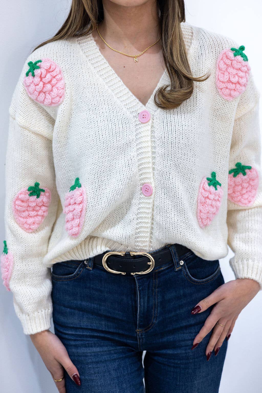 Strawberry Applique Cardigan in Cream