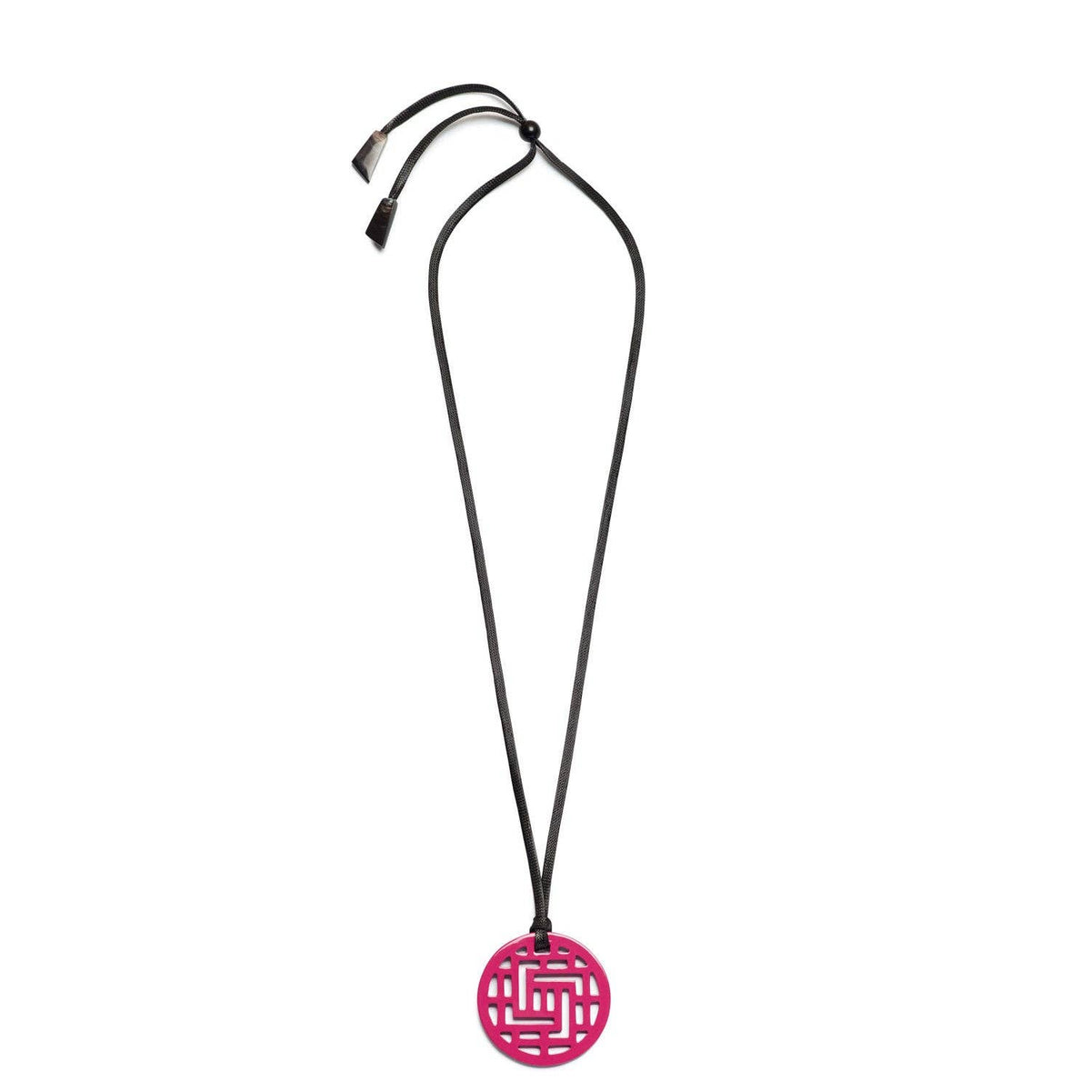 Geometric Pattern Fuchsia Pink Round cut-out Horn Pendant by Branch