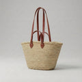 French Market Basket Straw Tote - Double Leather Handles