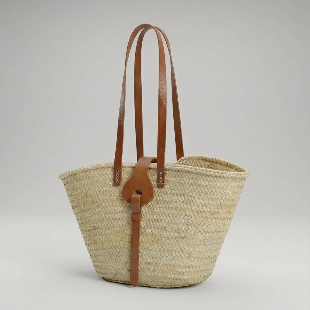 French Market Basket With Leather Strap/Fastener