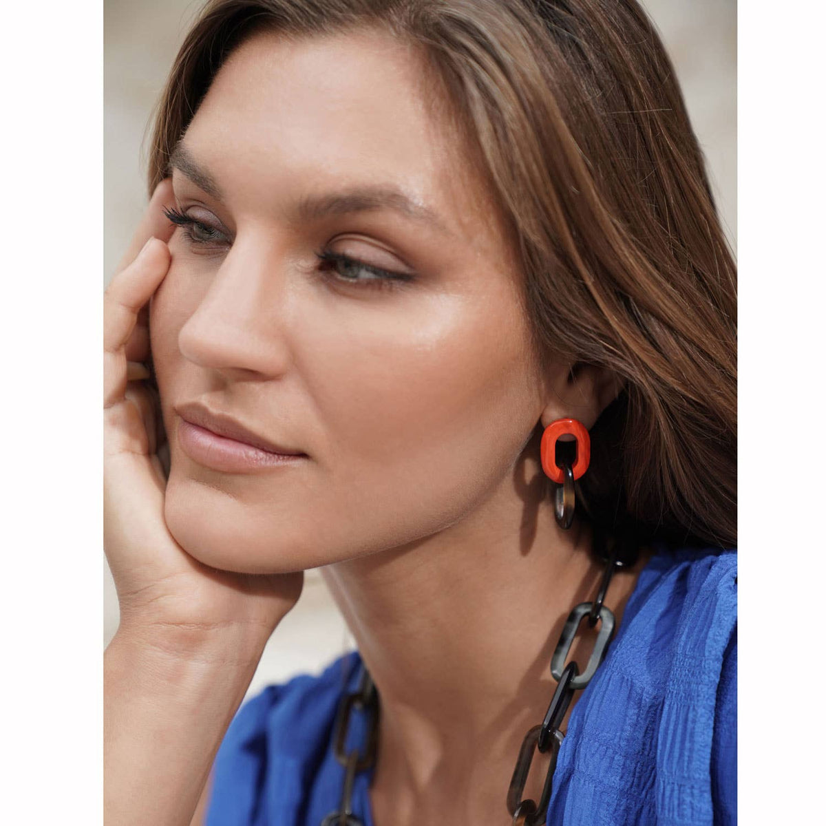 Orange/brown Horn link Earring jewelry gifts for women