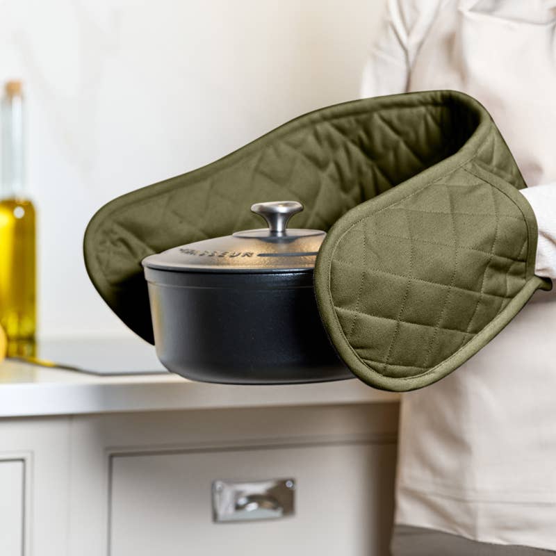 Love Colour Double Oven Gloves, Olive Green