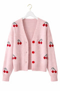 Cherry Knit Cardigan in Pink